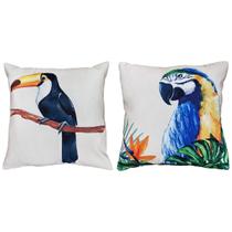 Kit 2 Almofadas Aves Fauna Tucano Araras Cacatua Sarja 45x45