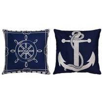 Kit 2 Almofadas Barco Timão Âncora Navio Náutico Linho 45x45