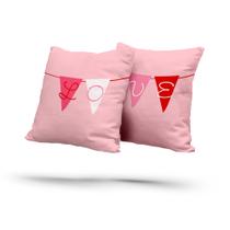Kit 2 Almofadas Com Enchimento Bandeirinhas Love Namorados Rosa