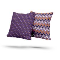 Kit 2 Almofadas Com Enchimento Chevron Triângulos Roxo e Amarelo