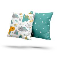 Kit 2 Almofadas Com Enchimento Dinossauros Verde e Branco Kit 2 Almofadas Com Enchimento Dinossauros Verde e Branco