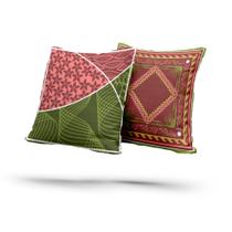 Kit 2 Almofadas Com Enchimento Flores Étnico Rosa e Verde