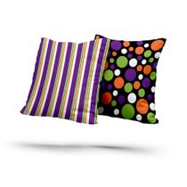 Kit 2 Almofadas Com Enchimento Listrado e Bolas Roxo, Verde, Laranja