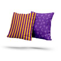 Kit 2 Almofadas Com Enchimento Lua Corações Listrado Roxo e Amarelo