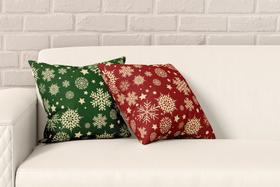 Kit 2 Almofadas Com Enchimento Natalina Flocos de Neve Verde e Vermelho