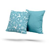 Kit 2 Almofadas Com Enchimento Renas e Flocos de Neve Azul Claro