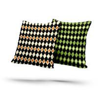 Kit 2 Almofadas Com Enchimento Xadrez Losango Laranja, Verde e Preto Kit 2 Almofadas Com Enchimento Xadrez Losango Laranja, Verde e Preto