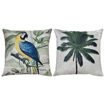 Kit 2 Almofadas De Linho Coqueiro Aves Tucano E Araras 45x45 Kit 2 Almofadas De Linho Coqueiro Aves Tucano E Araras 45x45