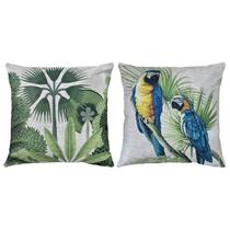 Kit 2 Almofadas De Linho Floresta Aves Tucano Araras 45x45