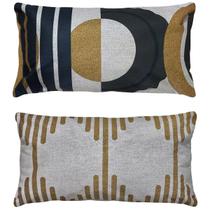 Kit 2 Almofadas De Linho Geometria Mostarda Folhagens 30x50