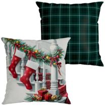Kit 2 Almofadas Decorativa Natal Meais Xadrez Verde 43cmx43cm Kit 2 Almofadas Decorativa Natal Meais Xadrez Verde 43cmx43cm