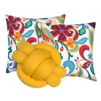Kit 2 Almofadas Decorativas cheias mais Almofada Nó Amarelo