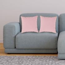 Kit 2 Almofadas Decorativas Quadrada Rosa Claro Suede com Borda Bege