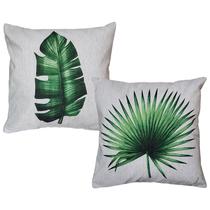 Kit 2 Almofadas Folhagem Planta Tropical Linho 45x45 Cheias Kit 2 Almofadas Folhagem Planta Tropical Linho 45x45 Cheias