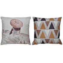 Kit 2 Almofadas Linho Abstrata Mulher Campo Vasos Café 45x45