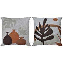 Kit 2 Almofadas Linho Areia Abstrata Plantas Terracota 45x45