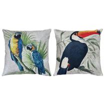 Kit 2 Almofadas Linho Ave Tucano Casal Periquito Arara 45x45