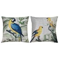 Kit 2 Almofadas Linho Ave Tucano Casal Periquito Arara 45x45