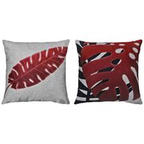 Kit 2 Almofadas Linho Bege Folhagem Natureza Vermelha 45x45 Kit 2 Almofadas Linho Bege Folhagem Natureza Vermelha 45x45