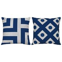 Kit 2 Almofadas Linho Bege Geometria Frame Bolas Azul 45x45