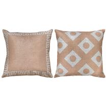 Kit 2 Almofadas Linho Bege Geometria Frame Bolas Rosê 45x45