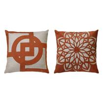 Kit 2 Almofadas Linho Bouclé Flor Abstrata Terracota 50x50