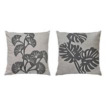 Kit 2 Almofadas Linho Bouclé Flores Costela Cinza Cru 50x50 Kit 2 Almofadas Linho Bouclé Flores Costela Cinza Cru 50x50