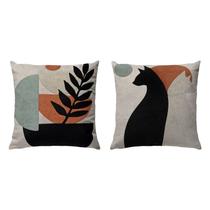 Kit 2 Almofadas Linho Bouclé Galho Gatinhos Terracota 50x50