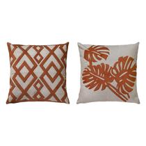 Kit 2 Almofadas Linho Bouclé Treliça Folhas Terracota 50x50 Kit 2 Almofadas Linho Bouclé Treliça Folhas Terracota 50x50