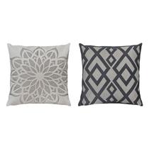 Kit 2 Almofadas Linho Bouclé Treliça Mandala Cinza Cru 50x50