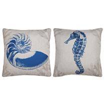 Kit 2 Almofadas Linho Cavalo Estrela Coral Concha Mar 45x45cm + Refil Kit 2 Almofadas Linho Cavalo Estrela Coral Concha Mar 45x45cm + Refil