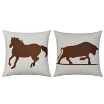 Kit 2 Almofadas Linho Com Aplique Couro Boi E Cavalo 50x50 Kit 2 Almofadas Linho Com Aplique Couro Boi E Cavalo 50x50