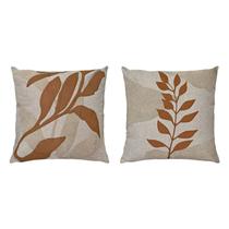 Kit 2 Almofadas Linho Com Bouclé Couro Galhos Folhas 50x50
