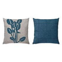 Kit 2 Almofadas Linho Com Bouclé Tulipa Drapeada Azul 50x50 Kit 2 Almofadas Linho Com Bouclé Tulipa Drapeada Azul 50x50