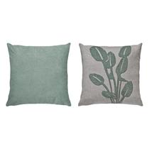 Kit 2 Almofadas Linho Com Bouclé Verde Lisa E Flores 50x50