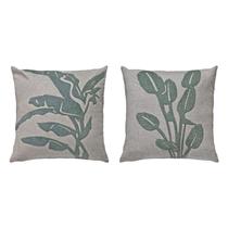 Kit 2 Almofadas Linho Com Bouclé Verde Tulipa Folhas 50x50