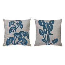 Kit 2 Almofadas Linho Cru E Bouclé Tulipas Flores Azul 50x50