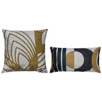 Kit 2 Almofadas Linho Folha Geometria Mostarda 45x45 e 30x50