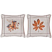 Kit 2 Almofadas Linho Folhagem Terracota Drapeada Luxo 45x45