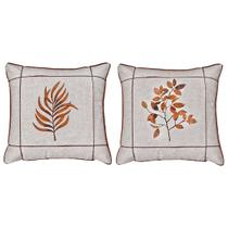 Kit 2 Almofadas Linho Folhagem Terracota Drapeada Luxo 45x45