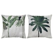 Kit 2 Almofadas Linho Preguiça Onça Pintada Coqueiro 45x45 Kit 2 Almofadas Linho Preguiça Onça Pintada Coqueiro 45x45