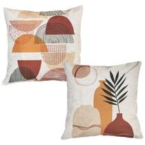 Kit 2 Almofadas Linho Rústico Cru Africana Vaso Palma 45x45 Kit 2 Almofadas Linho Rústico Cru Africana Vaso Palma 45x45