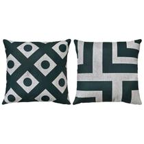 Kit 2 Almofadas Linho Verde Geometria Frame Grego Bola 45x45
