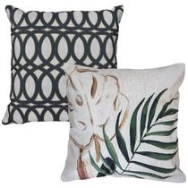 Kit 2 Almofadas Luxo Linho Folhas Abstrata E Treliça 45x45 Kit 2 Almofadas Luxo Linho Folhas Abstrata E Treliça 45x45