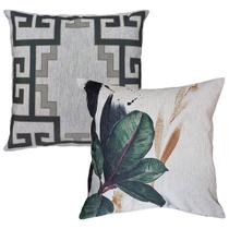 Kit 2 Almofadas Luxo Linho Folhas Abstrata Frame Grego 45x45