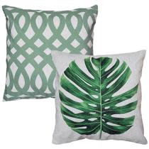 Kit 2 Almofadas Luxo Linho Folhas E Abstrata Treliça 1 45x45 Kit 2 Almofadas Luxo Linho Folhas E Abstrata Treliça 1 45x45