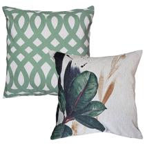 Kit 2 Almofadas Luxo Linho Folhas E Abstrata Treliça 1 45x45 Kit 2 Almofadas Luxo Linho Folhas E Abstrata Treliça 1 45x45