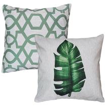 Kit 2 Almofadas Luxo Linho Folhas E Abstrata Treliça 2 45x45 Kit 2 Almofadas Luxo Linho Folhas E Abstrata Treliça 2 45x45