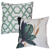 Kit 2 Almofadas Luxo Linho Folhas E Abstrata Treliça 2 45x45