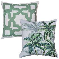 Kit 2 Almofadas Luxo Linho Folhas E Abstrata Treliça 3 45x45